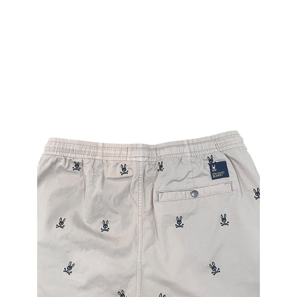 Psycho Bunny Shorts Mens Small Beige Chino Elastic Waist Skull Bunny Embroidery - Picture 4 of 9